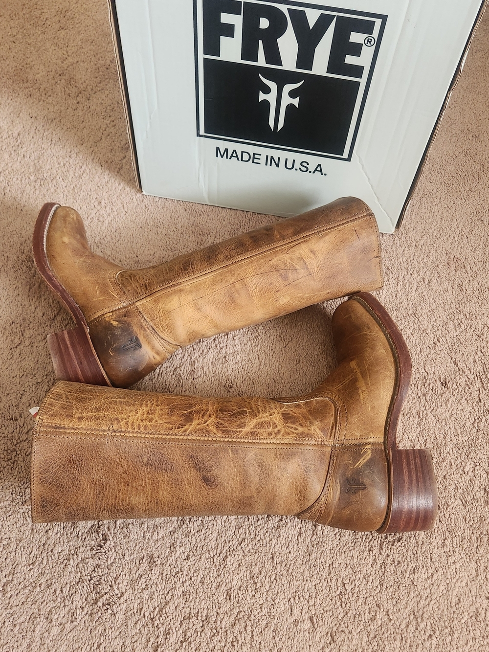 FRYE Campus Boot USA Vintage marble Brown Leather Ladies Festival Boho Western 7 - Picture 2 of 12